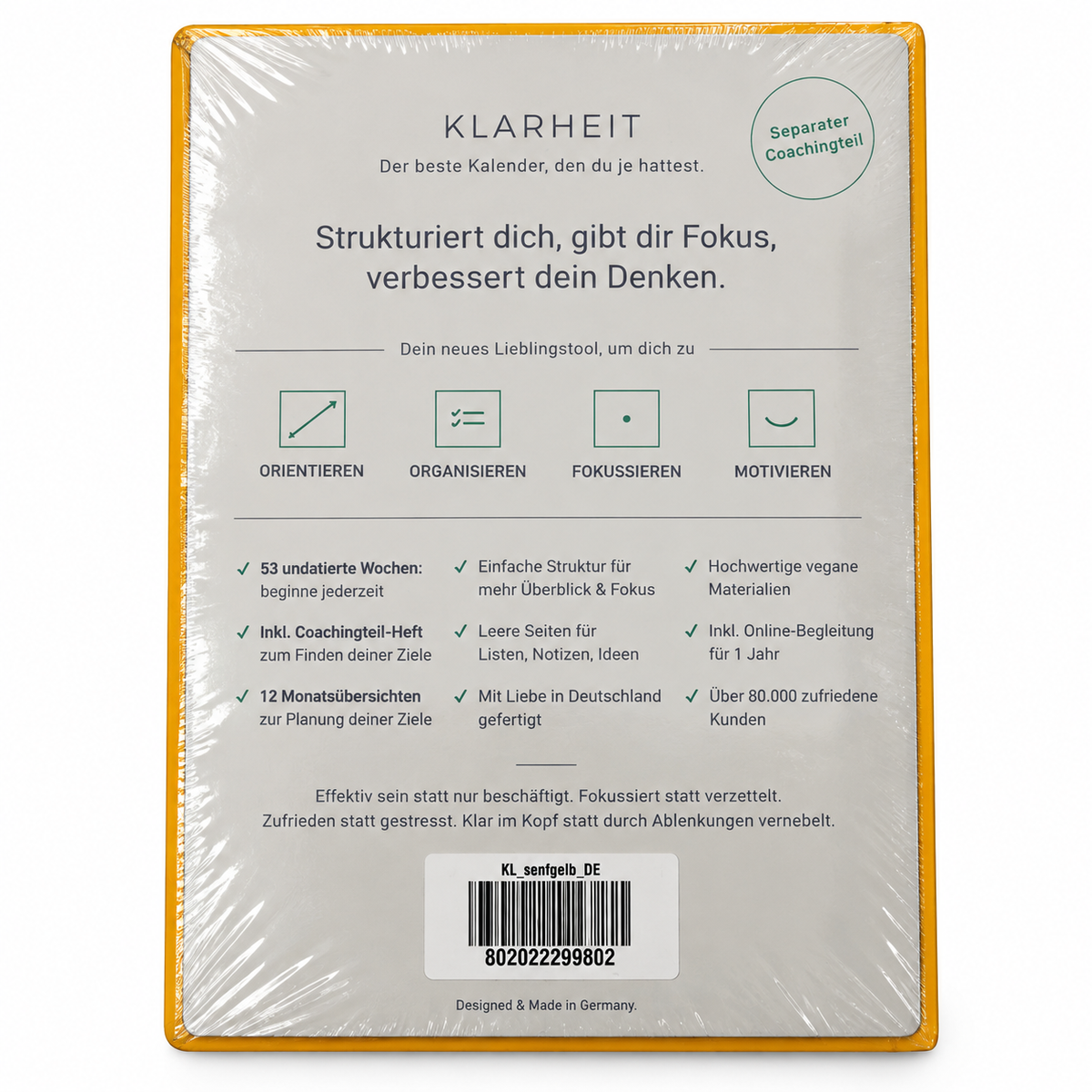 KLARHEIT light Kalender Notizbuch – Gelb | Undatierter Wochenplaner