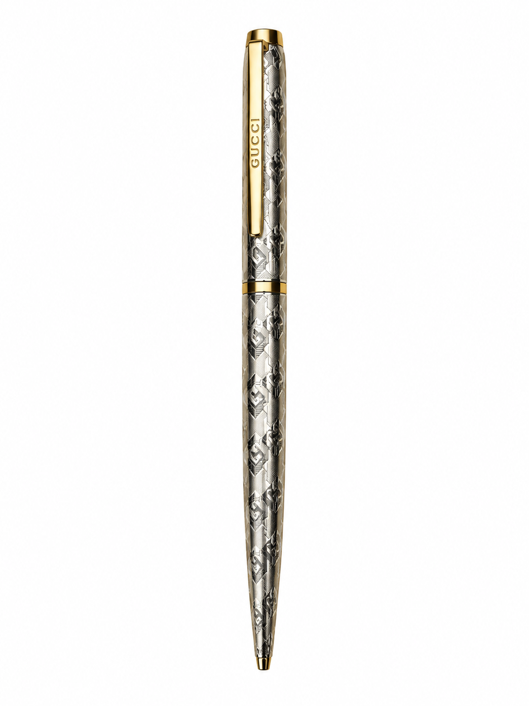 Gucci, stylo-bille avec étui - Geometric G, argent/or