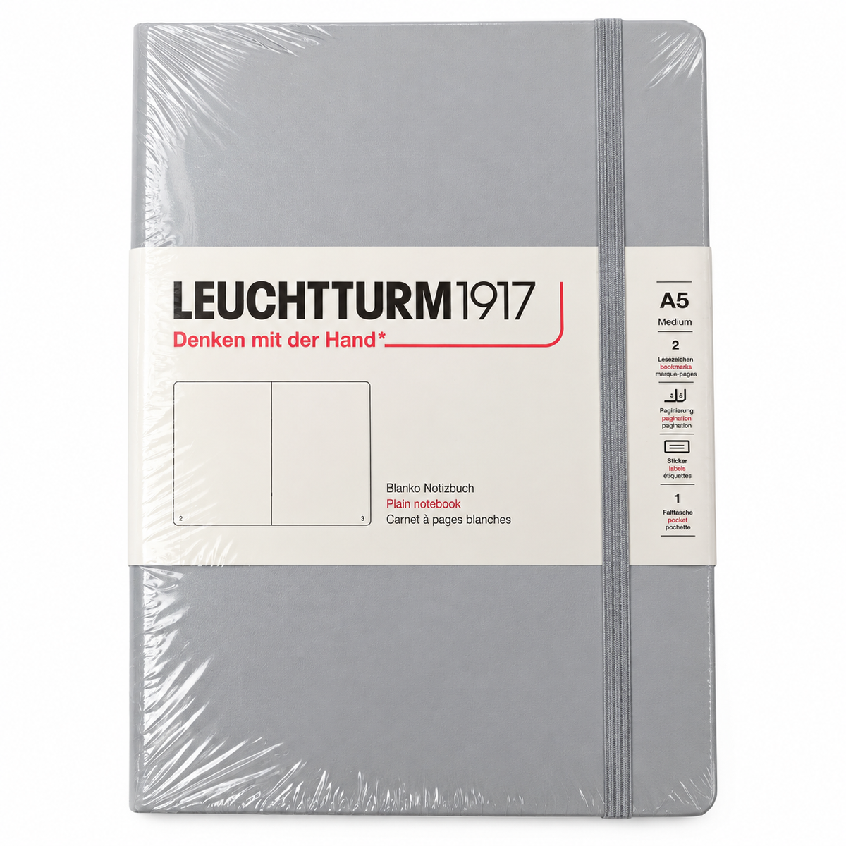 Leuchtturm 1917, carnet A5 blanc, couverture rigide, Light Grey