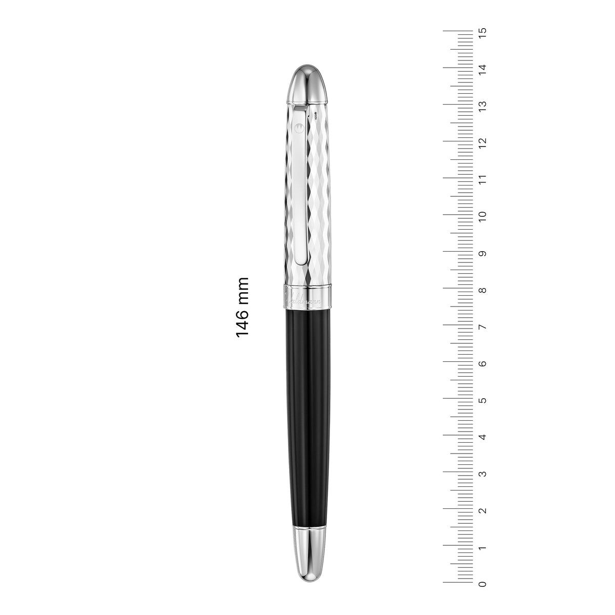 Waldmann, penna stilografica Précieux, laccata, incisione a diamante ondulata, pennino 18K, nero