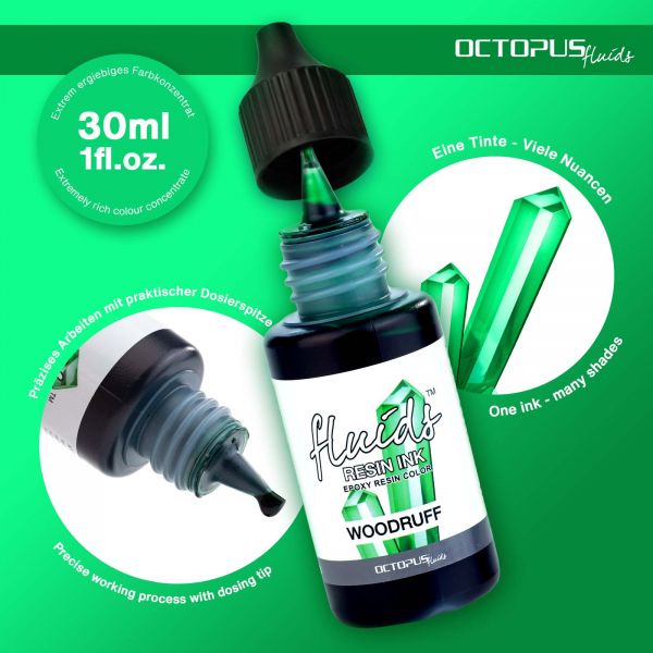 Octopus Fluids Alcohol Ink specifico per resina, verde trasparente WOODRUFF