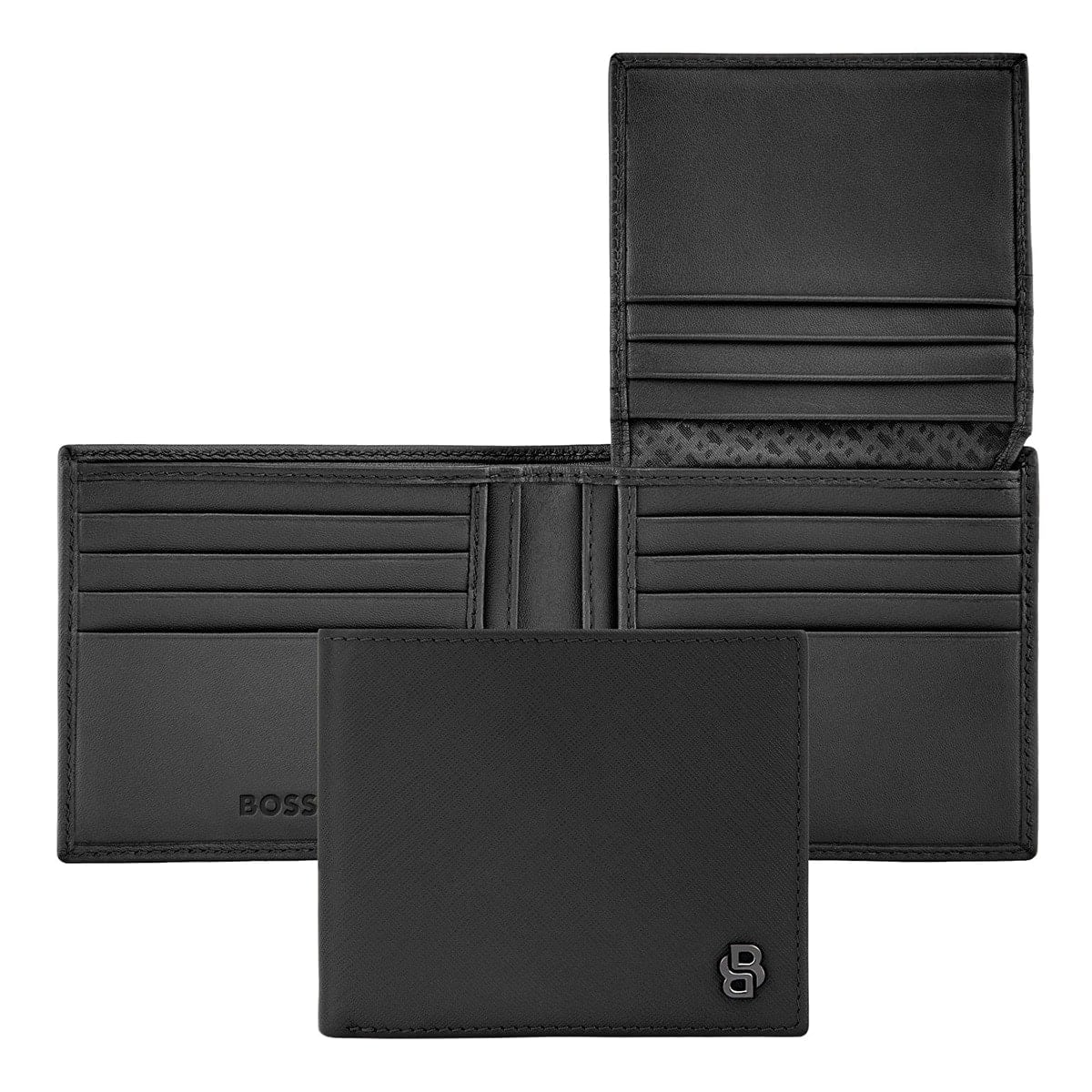 HUGO BOSS Brieftasche Double B Saffiano, gunmetal