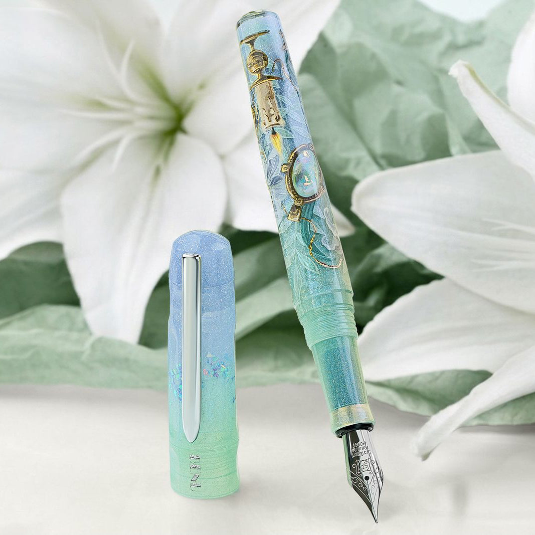Penna stilografica BENU Talisman, White Lily, dipinta a mano