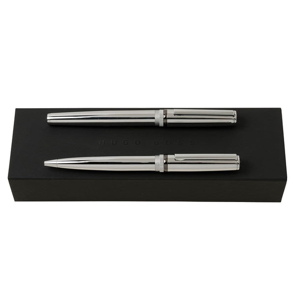 HUGO BOSS, Coffret Gear avec stylo à bille et roller, argent