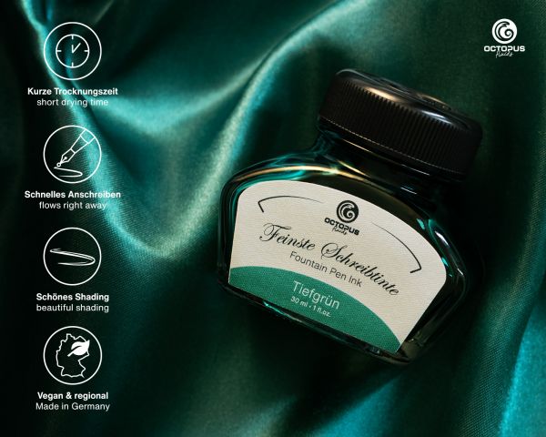 Inchiostro stilografico Octopus Fluids collezione Classic verde profondo con converter