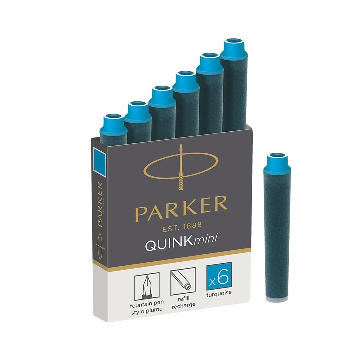 Cartouche d'encre Parker Quink Mini, 6x, turquoise