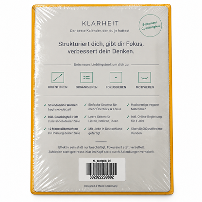 KLARHEIT light Kalender Notizbuch – Gelb | Undatierter Wochenplaner