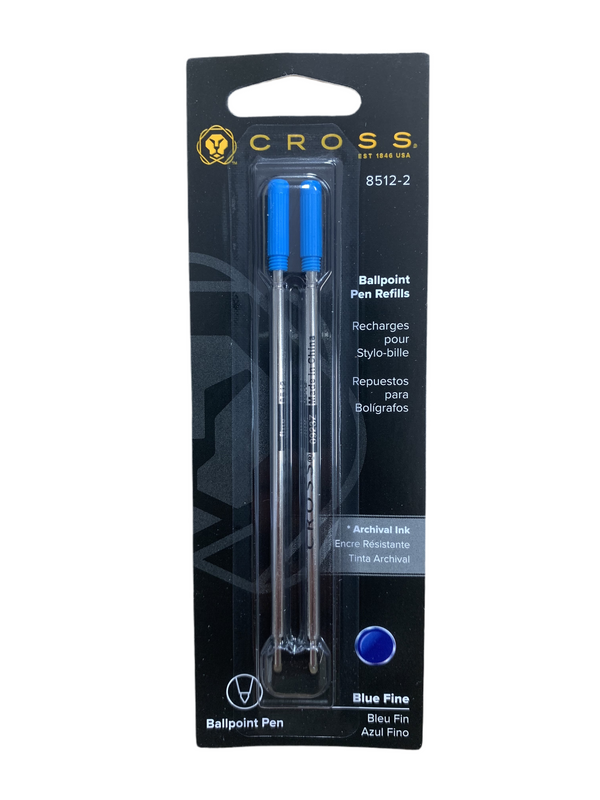 Cross, recharge stylo bille, pointe fine, 2 pièces sous blister, bleue