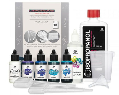 Set completo di inchiostri a base alcolica Octopus Fluids, collezione BREEZE orientata al blu, accessori