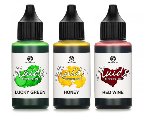 Set di inchiostri a base di alcol Octopus Fluids Lucky Green Honey Red Wine