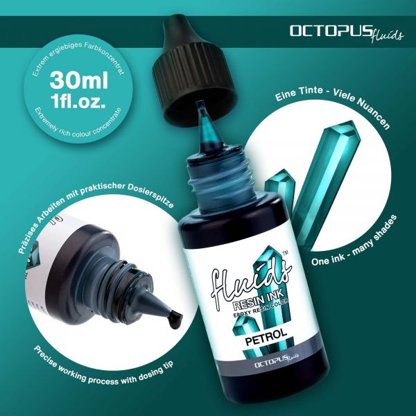 Encre résine Octopus Fluids PETROL turquoise transparente