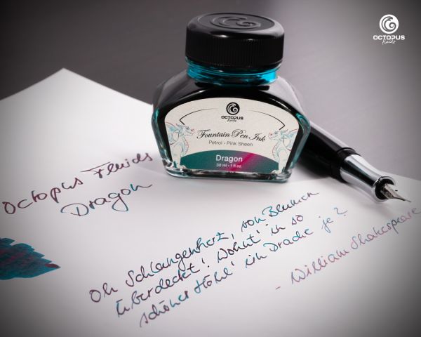 Encre pour stylo plume Octopus Fluids Sheen Ink Collection Dragon Petrol, Sheen métallique bicolore, avec convertisseur, 30 ml