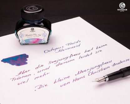 Encre pour stylo plume Octopus Fluids Sheen Ink Collection Mermaid Petrol avec convertisseur, 30 ml