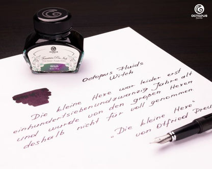 Octopus Fluids Encre pour stylo plume Collection Sheen Ink Witch Green avec chatoiement métallique violet Édition limitée 30 ml
