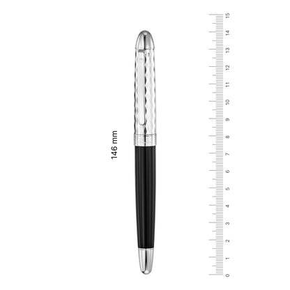 Waldmann, penna stilografica Précieux, laccata, incisione a diamante ondulata, pennino 18K, nero