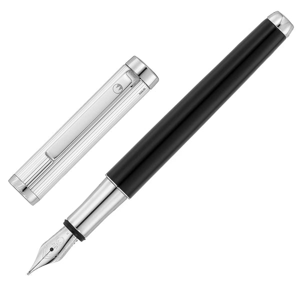 Waldmann, stylo plume Liberty, rayures tennis, guilloché, noir