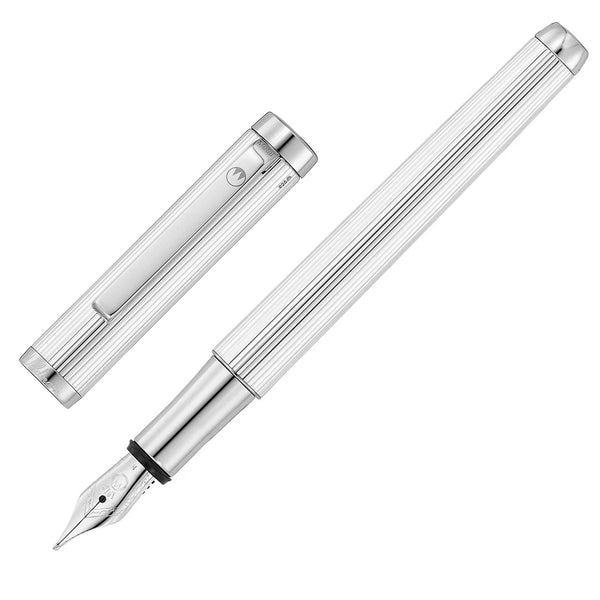 Waldmann, stylo plume Liberty, rayures tennis, guilloché, argent