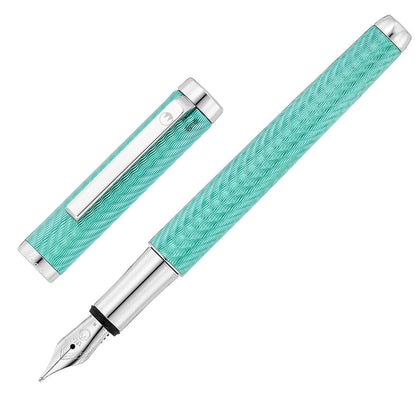 Waldmann, penna stilografica Liberty, onde, guilloché, acquamarina