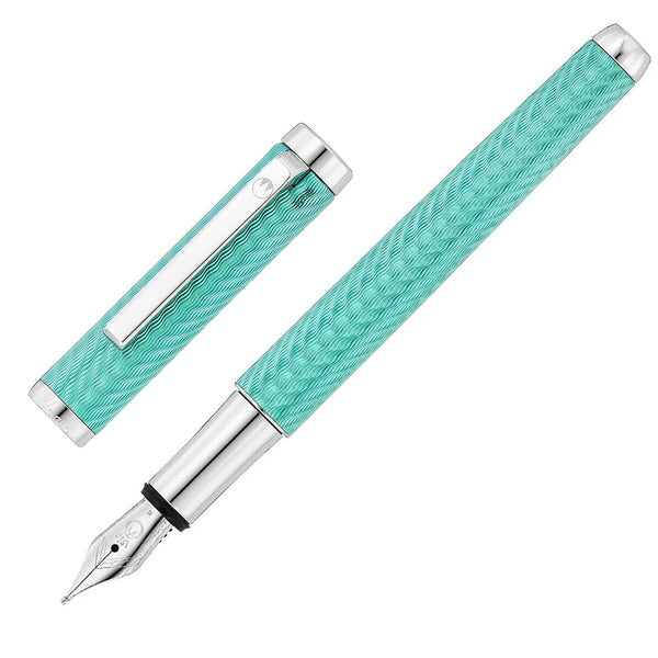 Waldmann, stylo plume Liberty, vagues, guilloché, aigue-marine