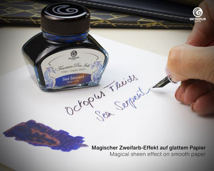 Encre pour stylo plume Octopus Fluids Collection Sheen Bleu Sea Serpent Édition limitée 30 ml