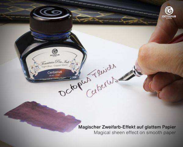 Inchiostro per penne stilografiche Octopus Fluids Sheen Cerberus blu riflessi ramati 30 ml