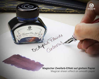 Inchiostro per penne stilografiche Octopus Fluids Sheen Cerberus blu riflessi ramati 30 ml
