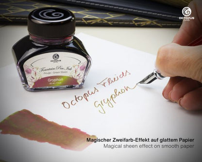 Octopus Fluids Encre pour stylo plume Sheen Ink Collection Gryphon Marron avec convertisseur 30 ml