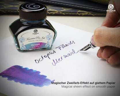 Encre pour stylo plume Octopus Fluids Sheen Ink Collection Mermaid Petrol avec convertisseur, 30 ml