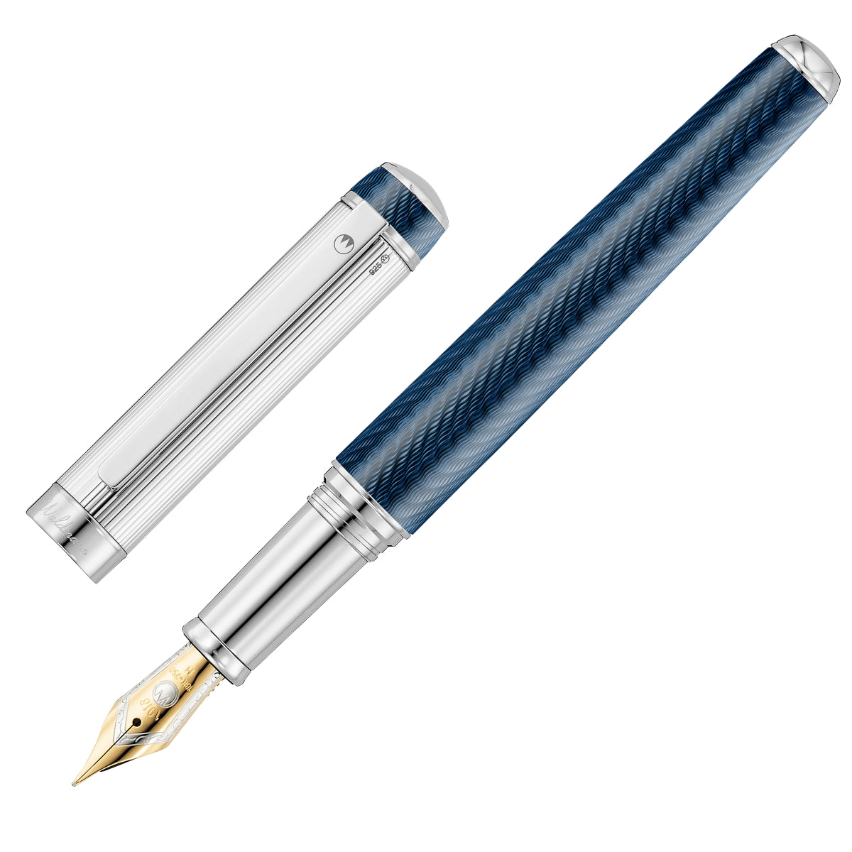 Waldmann, stylo-plume, Grandeur 18 carats, Bleu Océan