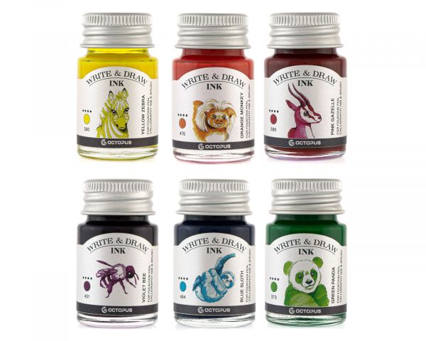 Set di inchiostri per scrittura e disegno Octopus Fluids Write & Draw, 6 colori, edizione limitata