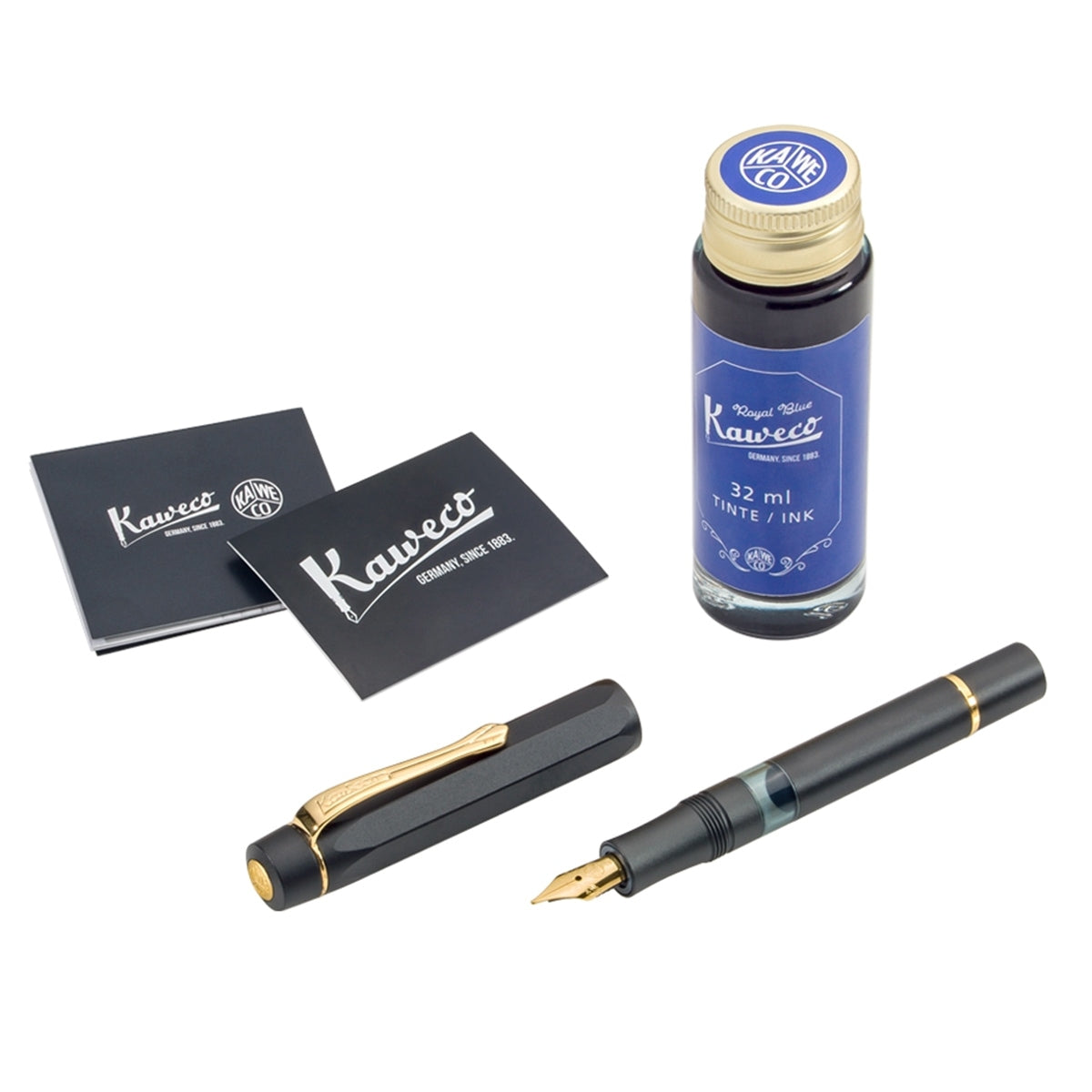 Kaweco, Füller+Tintenglas, Al Sport Starter Set, Mit transparentem Tintenfenster, Schwarz