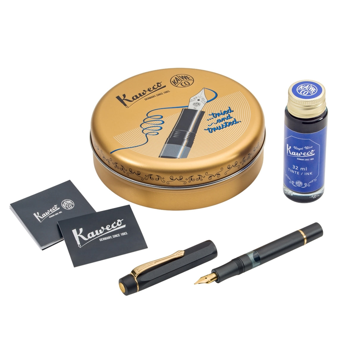 Kaweco, Füller+Tintenglas, Al Sport Starter Set, Mit transparentem Tintenfenster, Schwarz