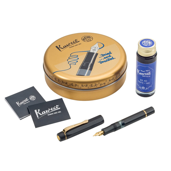 Kaweco, Füller+Tintenglas, Al Sport Starter Set, Mit transparentem Tintenfenster, Schwarz