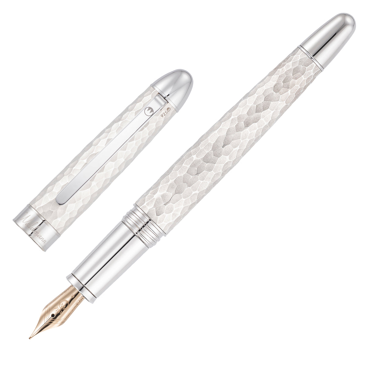Penna stilografica Waldmann Impact, argento sterling martellato, placcata oro