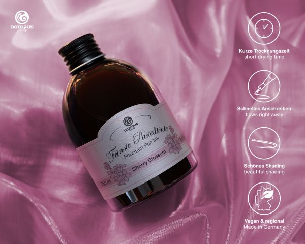 Inchiostro per penna stilografica Octopus Fluids, pastello, rosa Cherry Blossom, 250 ml