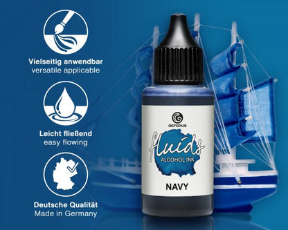 Octopus Fluids Inchiostro a base di alcol, Alcohol Ink, blu Navy Basic