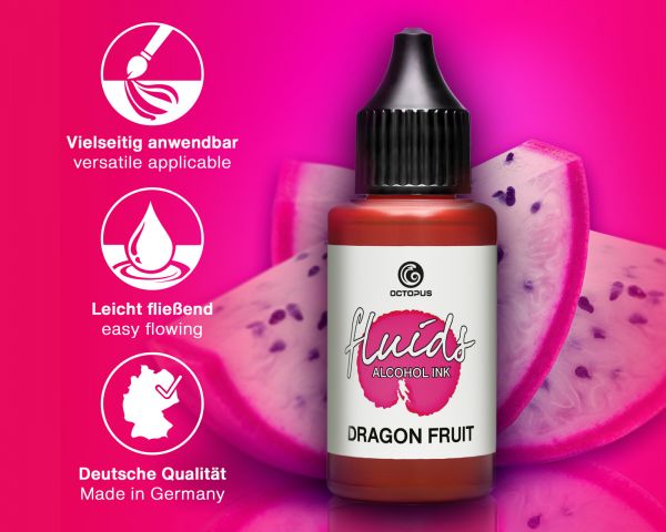 Encre à alcool Octopus Fluids Dragon Fruit Rouge/Rose Basique