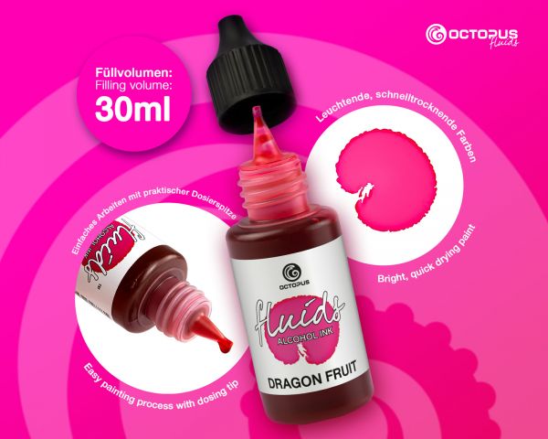 Encre à alcool Octopus Fluids Dragon Fruit Rouge/Rose Basique