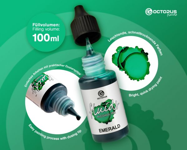 Octopus Fluids Encre à alcool pour Fluid Art & Résine Basic Emeraude 100 ml
