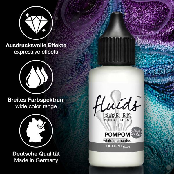 Octopus Fluids Resin Ink POMPOM Alcohol Ink per resina colata effetto Petri-Dish bianco chiaro