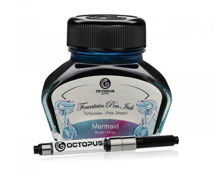 Encre pour stylo plume Octopus Fluids Sheen Ink Collection Mermaid Petrol avec convertisseur, 30 ml