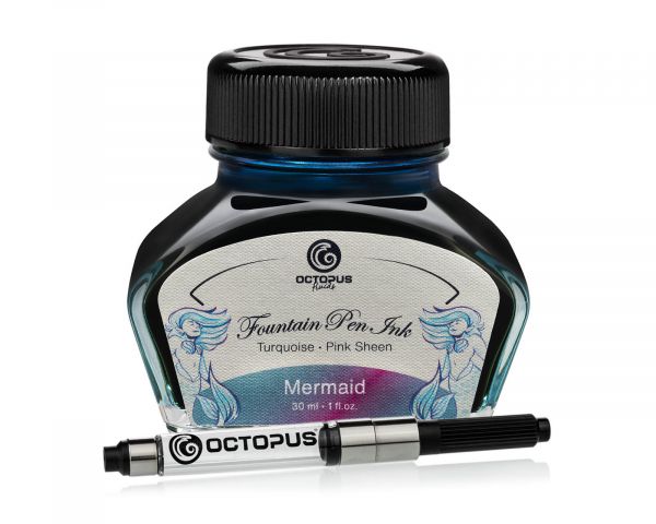 Encre pour stylo plume Octopus Fluids Sheen Ink Collection Mermaid Petrol avec convertisseur, 30 ml