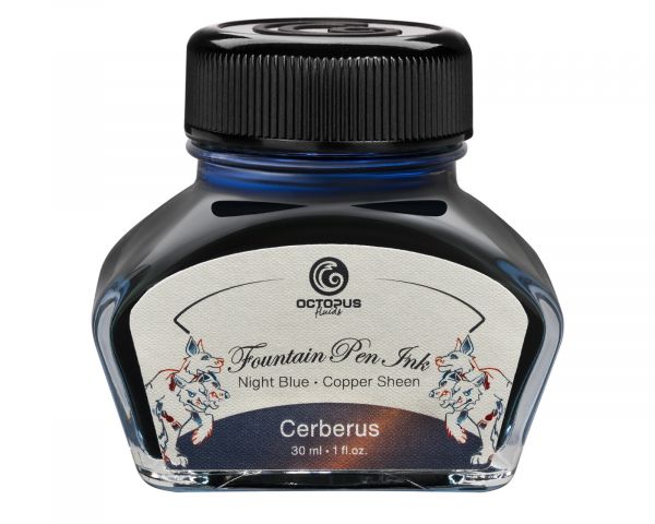 Encre pour stylo plume Octopus Fluids Sheen Cerberus bleue chatoiement cuivre 30 ml