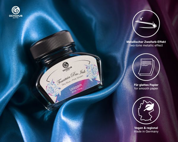 Octopus Fluids Füllhaltertinte Octopus Fluids Sheen Ink Unicorn Pink/Rosé-Blau 30 ml
