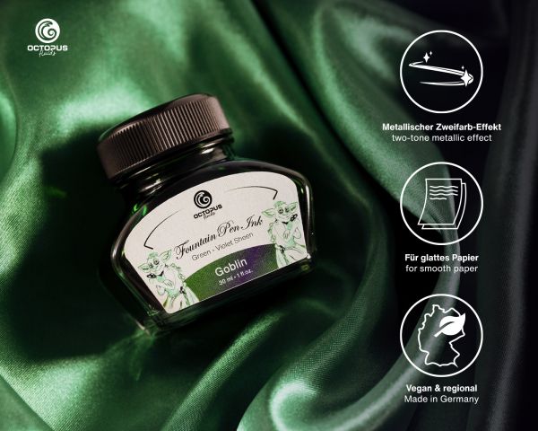 Encre pour stylo plume Octopus Fluids Sheen Goblin Green 30 ml