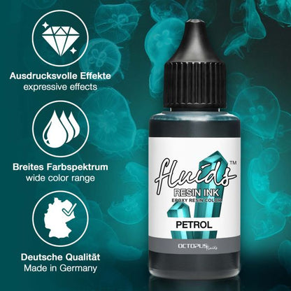 Encre résine Octopus Fluids PETROL turquoise transparente