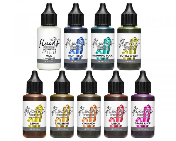 Octopus Fluids Resin Ink Set LIGHT 9x 30 ml 8 teintes transparentes plus blanc