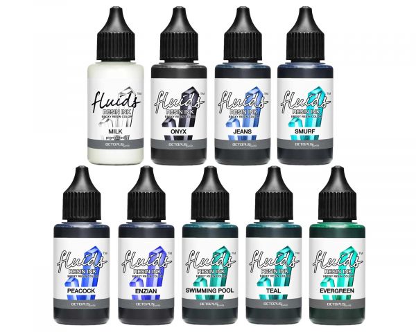 Octopus Fluids Resin Ink Set BLEU 9x30 ml Encres à base d'alcool pour résine