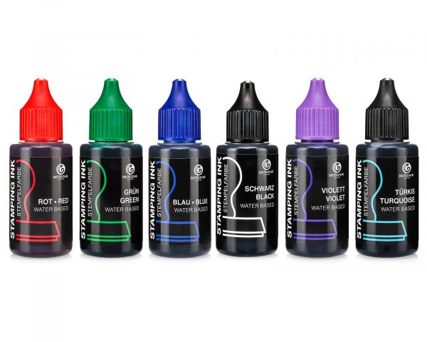 Octopus Fluids GmbH & Co. KG Set di inchiostri per timbri a base d'acqua senza olio, colori nero, blu, verde, rosso, viola