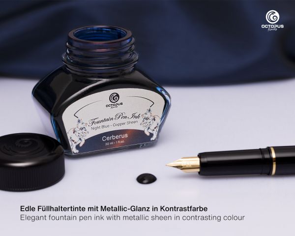 Inchiostro per penne stilografiche Octopus Fluids Sheen Cerberus blu riflessi ramati 30 ml